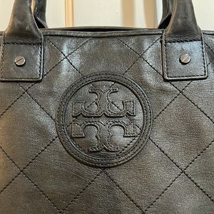 Tory Burch black leather large tote bag purse